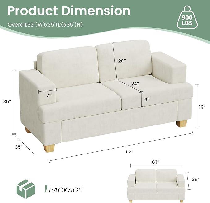 Sofa, 3 Piece Set Comfy Sofa, Loveseat & 2 3-Seater Couch with Deep Seats for Living Room, Modern Sleeper Couch, Beige Chenille