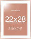 Homeforia 22x28 Rose Gold Picture Frame, High End Metal 22x28 Poster Frames with Mat 18x24 inch Photo, 22 x 28 Thin Frame Matted to 18 x 24 Print, 28x22 Large Frame, Tempered Glass, Wall Kit, Set of 1