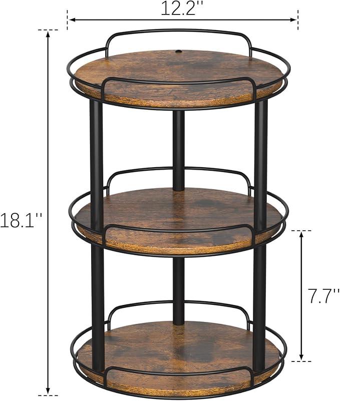 LAMU 12.2'' Wood Lazy Susan Turntable Organizer for Cabinet, 3 Tier Lazy Susan Spice Rack Organizer for Kitchen, Table Top, Countertop, Pantry, Bathroom