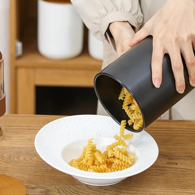 Ceramic Storage Jars, Modern Elegant Highly Polished Airtight Gorgeous Storage Canisters with Wooden Lid Small Food Stroage Jar for Kitchen Spice Tea Vanilla Sugar Coffee Beans (Black tuba)