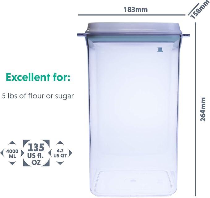 BopTop (1pc - 5lb Flour) Airtight Food Storage Container – Mechanical Silicone Seal Canister - BPA-Free - 4.2Qt