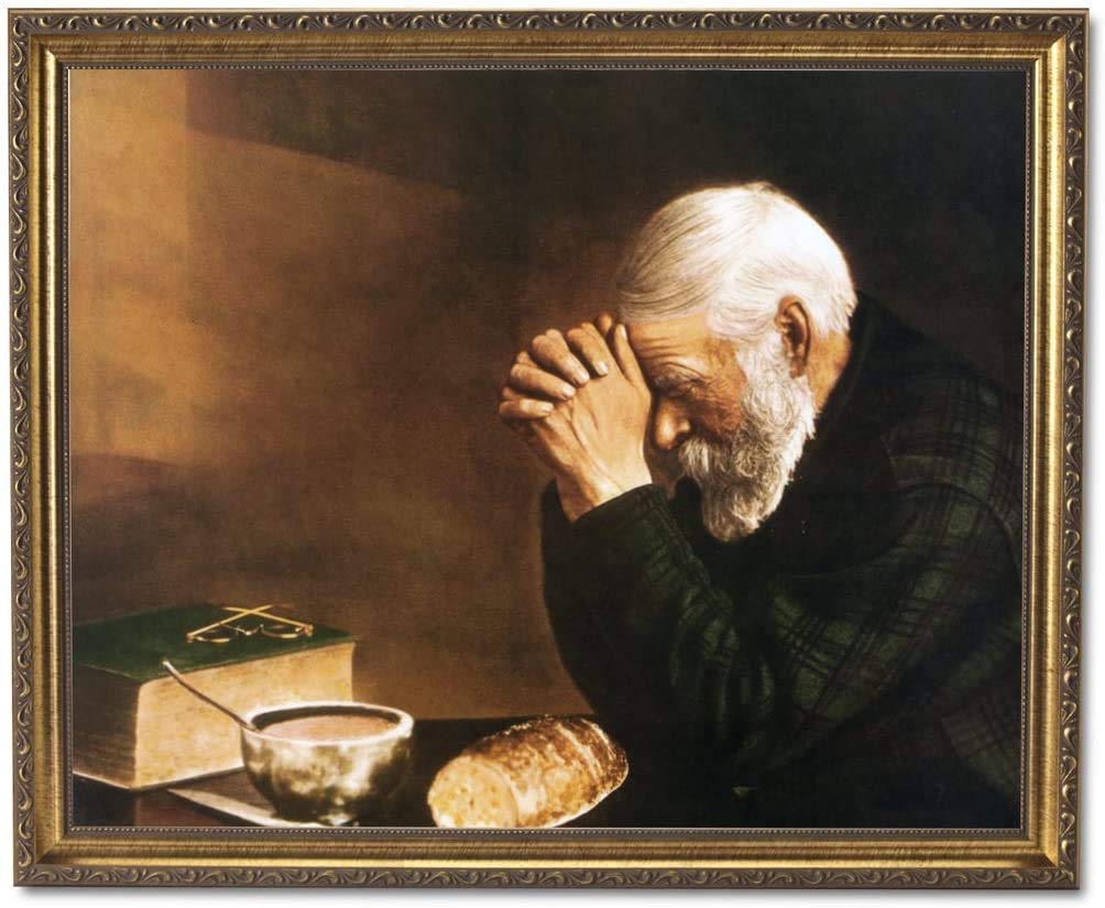 Religious Art Print - Daily Bread Man Praying 8x10 Framed Wall Art Gold Frame