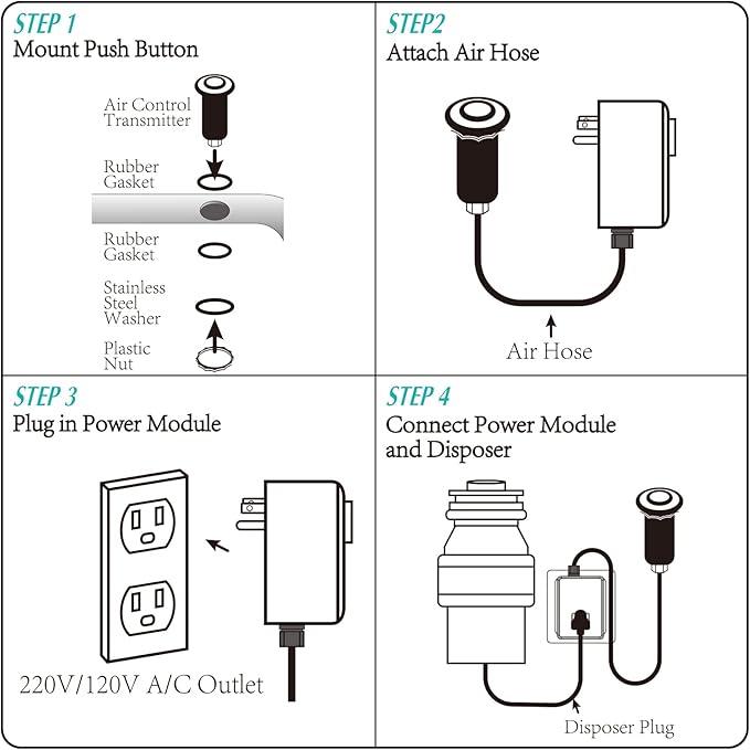 BESTILL Garbage Disposal Sink Top Air Switch Kit with Single Outlet, Matte Black 3.6