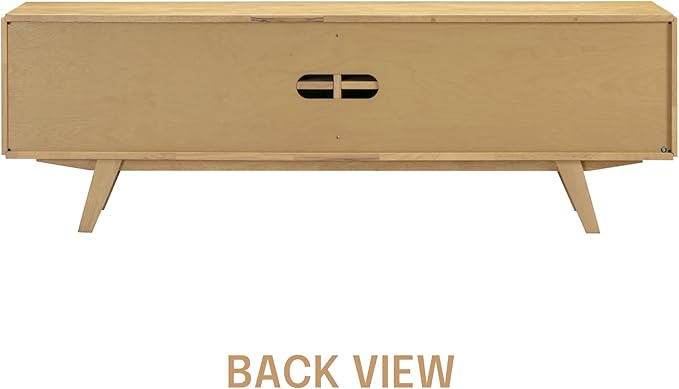 NTC Sapa Mid-Century Modern Solid Wood TV Stand 4-Door Media Console with Carved Geometric Fronts for TVs up to 75