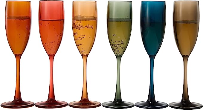 Unbreakable Pastel Color Acrylic Champagne Flutes Glasses | Set of 6 | European Style Toasting Cups 100% Tritan Drinkware, 5 oz Dishwasher Safe BPA-free plastic, Perfect for Wedding, Poolside Outdoors