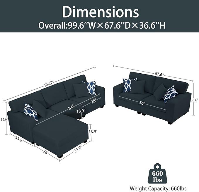 L Lengend Vansen Modular Sectional Sofa U Shaped Couch with Ottoman Modern Reversible Corner Sectional Couch for Living Room (Charcoal, 2+3 with Ottoman)