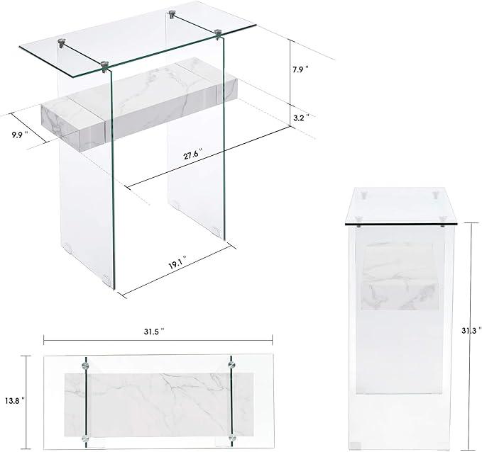 ivinta Glass Console Table with Storage, 31.5'' Modern Narrow Sofa Table with Storage Shelves for Living Room, Hallway, Foyer, Bedroom 5103 (White)