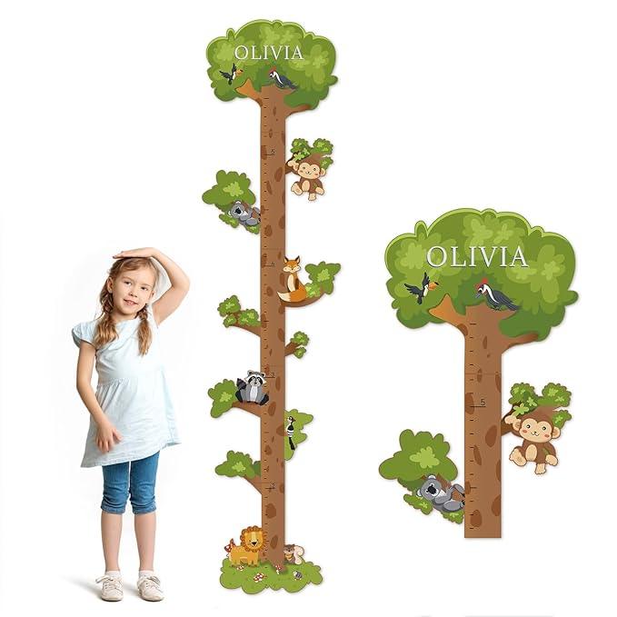 Wooden Surfboard Wall Decor Growth Chart,Tree Art Decor for Kids Room, Wood Tree Kids Sizing Chart, Height Board Cute Decor, Nursery Growth Chart Ruler Measuring Board for Boys Girls