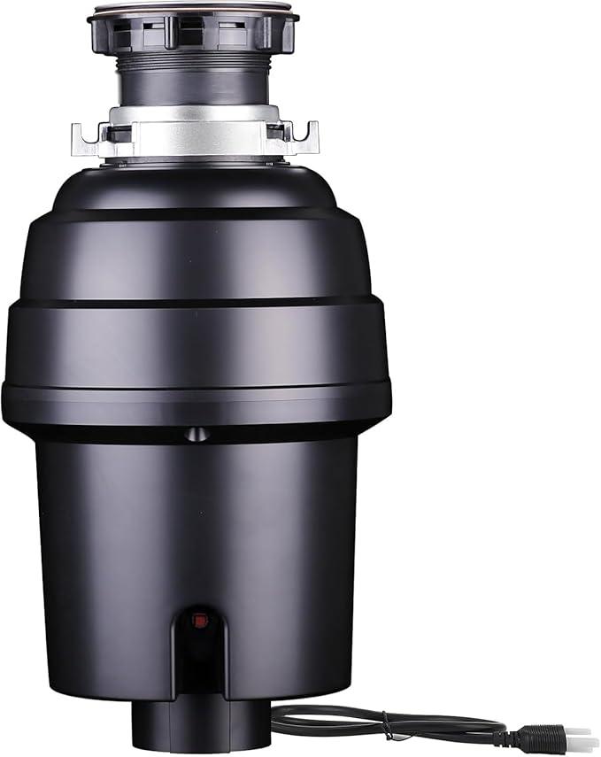 Powerful 1HP Stainless Steel Garbage Disposer, Dishwasher-Friendly and Continuous Feeding Waste Disposer, Grinding Material Four-Stage Grinding, Black