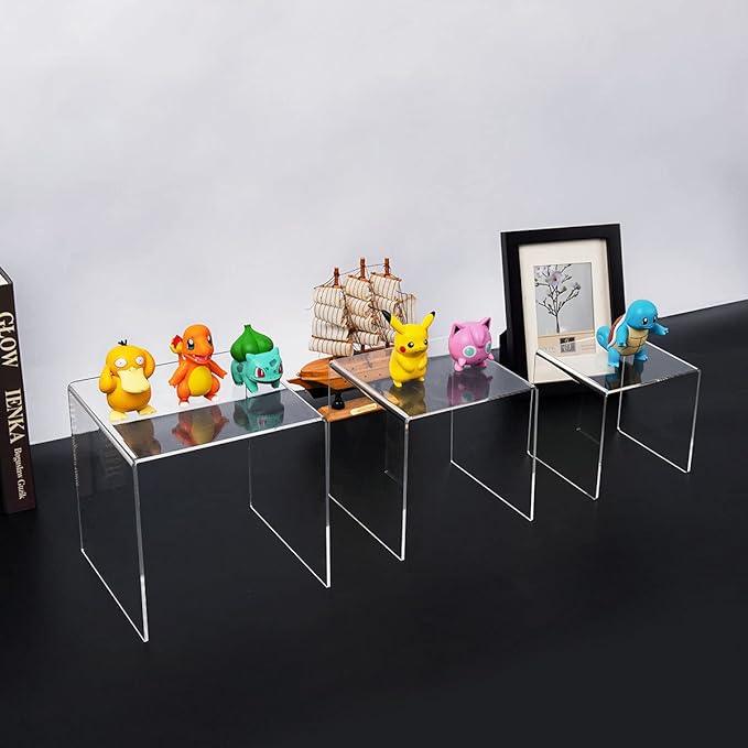 HIIMIEI Clear Acrylic Display Risers 2 Sets, 3-Tier Risers Stands Showcase for Amiibo Funko Pop Figures, Dessert, Jewelry-5