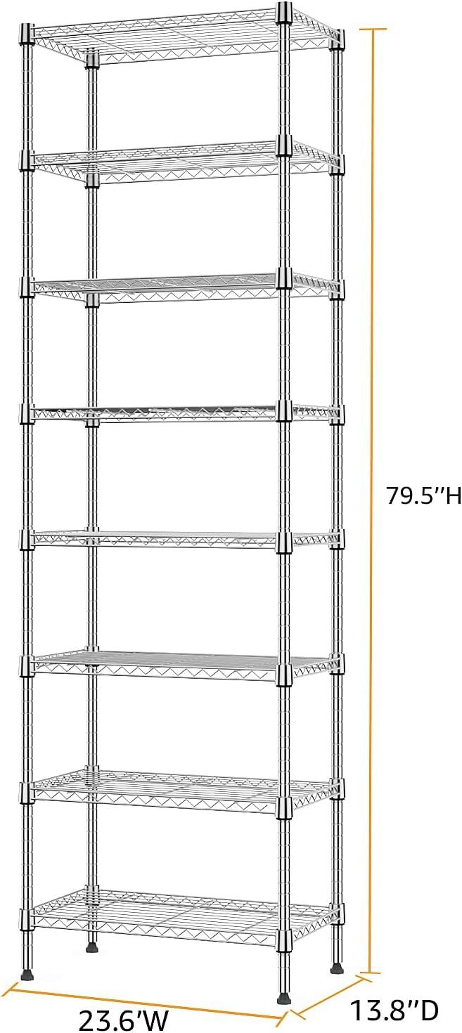 8 Tier 2000 lbs Storage Rack Metal Wire Shelving Unit, Storage Standing Shelf Organizer for Laundry Bathroom Kitchen Pantry Closet Garage Utility Room, Chrome 13.8