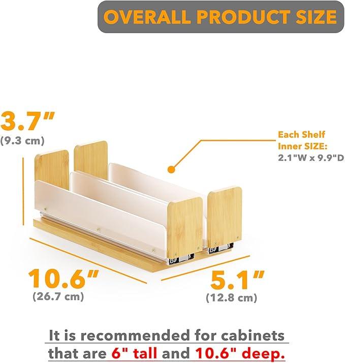 SpaceAid Bamboo Pull Out Spice Rack Organizer for Cabinet, Heavy Duty Slide Out Seasoning Kitchen Pantry Sliding Vertical Organization, 5.1