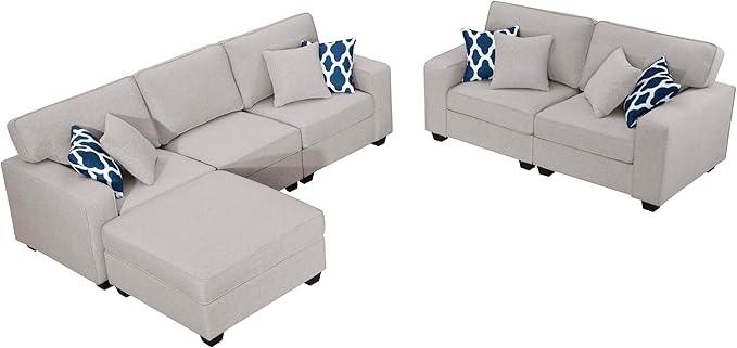 L Lengend Vansen Modular Sectional Sofa U Shaped Couch with Ottoman Modern Reversible Corner Sectional Couch for Living Room (Light Grey, 2+3 with Ottoman)