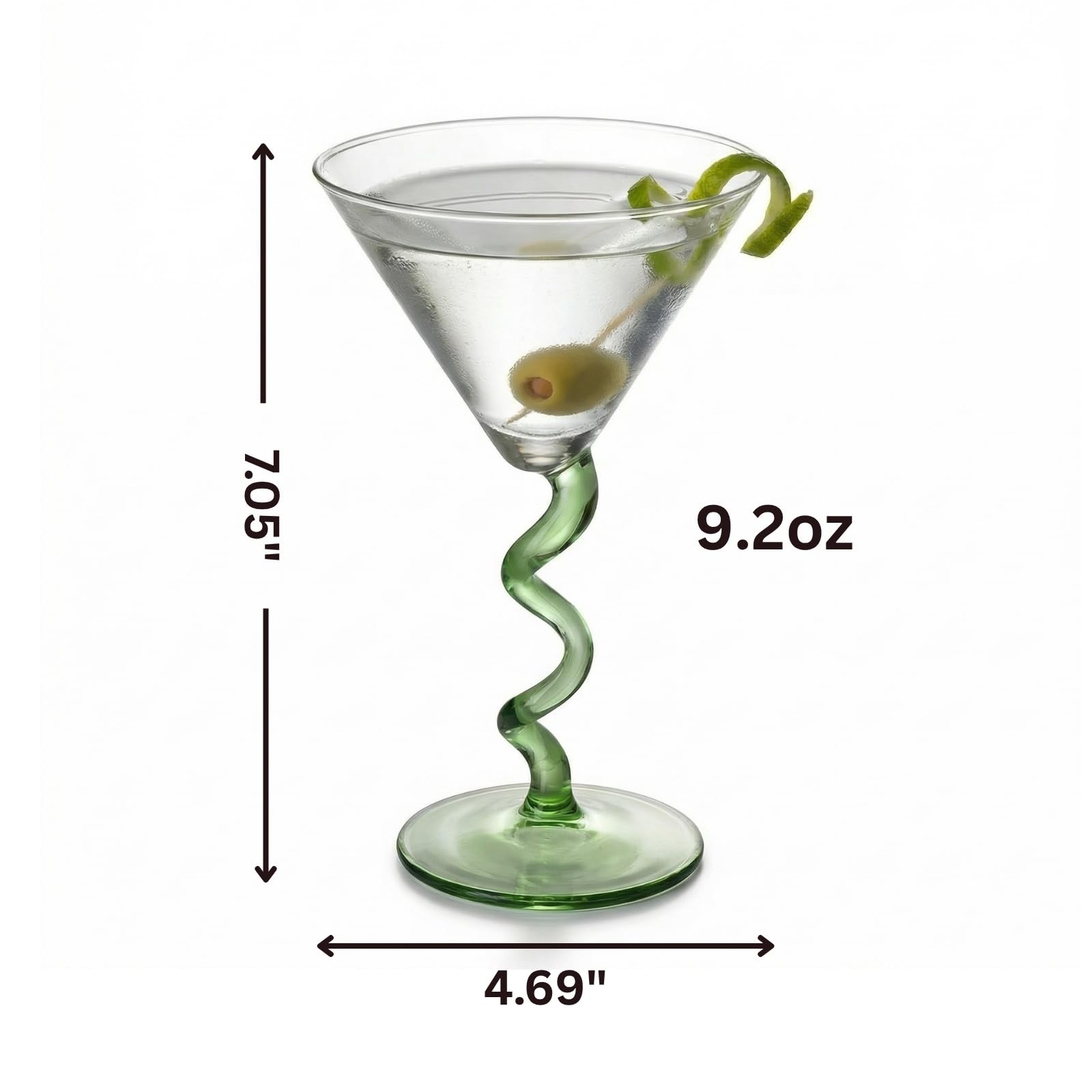 Spiral Stem Martini Glasses Set of 2, 9.2oz 7.05