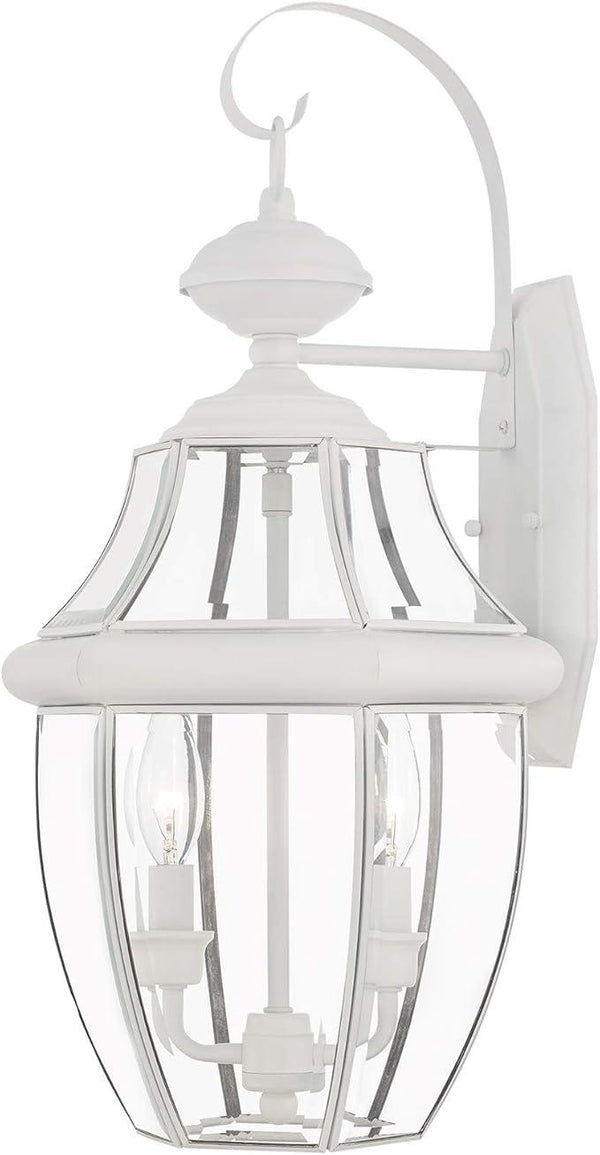 Livex Lighting 2251-03 Outdoor Wall Lantern with Clear Beveled Glass Shades, White