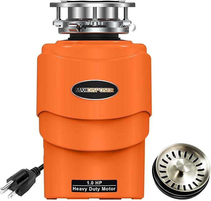 Garbage Disposal 1 HP Ultra Quiet Intelligent Auto-Reverse Function Continuous Feed Food Waste Disposer with Power Cord Easy install, AC Motor Stainless Steel Grind 1 Horsepower (MAX-6)