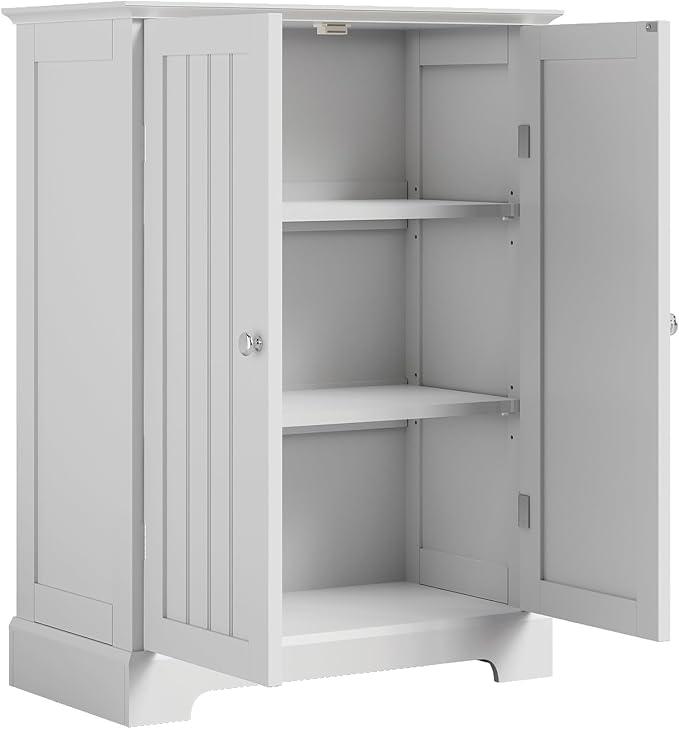 ChooChoo Bathroom Floor Cabinet, Modern Bathroom Storage Cabinet with 2 Doors and Adjustable Shelves, Freestanding Cupboard for Living Room, White