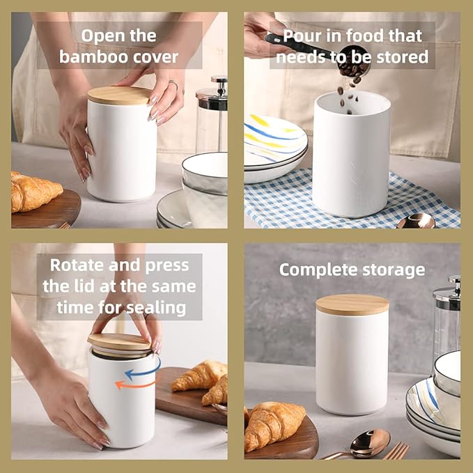 Sweejar Ceramic Kitchen Canister Sets, Porcelain Container for Countertop, Heavy Food Storage Jars with Airthight Seal Bamboo Lid, Servering for Sugar, Coffee Beans, Tea Leaves, Pack of 4（Jade）