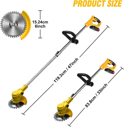 21V Electric Weed Wacker Cordless Grass Trimmer with 2x2000mAh Batteries & Fast Charger, 3 in 1 Stringless Lightweight Brush Cutter/Edger/Mower with 3 Types Blade & Wheels for Garden and Yard Lawn