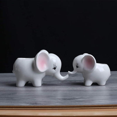 Ogrmar 2PCS Elephant Plant Window Boxes Cute Elephant Flower Pot/Modern White Ceramic Succulent Planter Pots/Tiny Flower Plant Containers Animal Decor