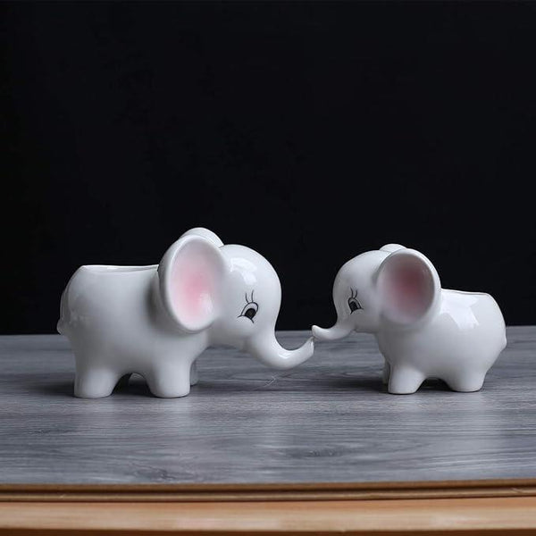 Ogrmar 2PCS Elephant Plant Window Boxes Cute Elephant Flower Pot/Modern White Ceramic Succulent Planter Pots/Tiny Flower Plant Containers Animal Decor