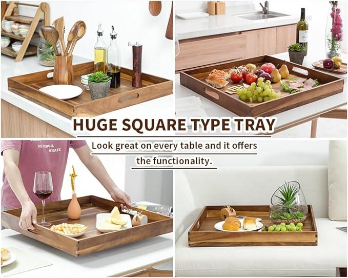 Extra Large Square Wood Tray, Generously 22