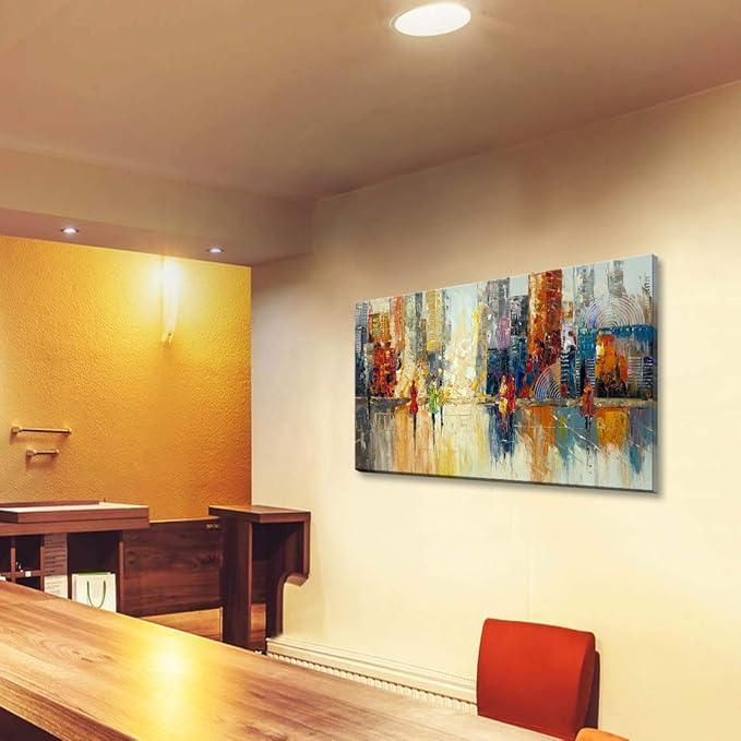 Canvas Wall Art Abstract Cityscape Painting Modern New York City Artwork Lady Romantic Street Scenery Picture Home Office Decor