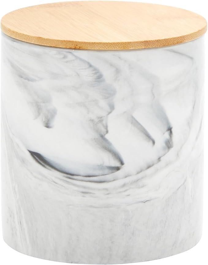 Farmlyn Creek Sugar & Coffee Container Set 3-Piece - White Marble Finish Ceramic Jar Set - Airtight Wood Lids - Ceramic Containers with Lids for Countertop Storage (5.9
