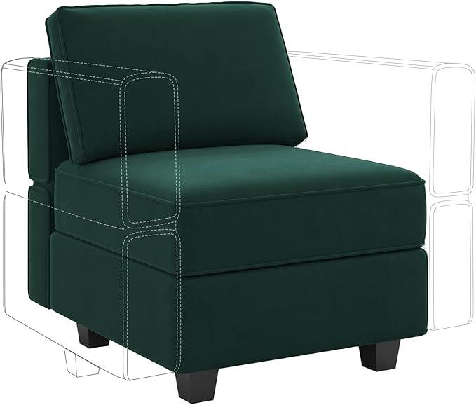 Belffin Modular Sofa Middle Module with Storage for Modular Sectional Sofa Couch Velvet Accent Armless Chair Green