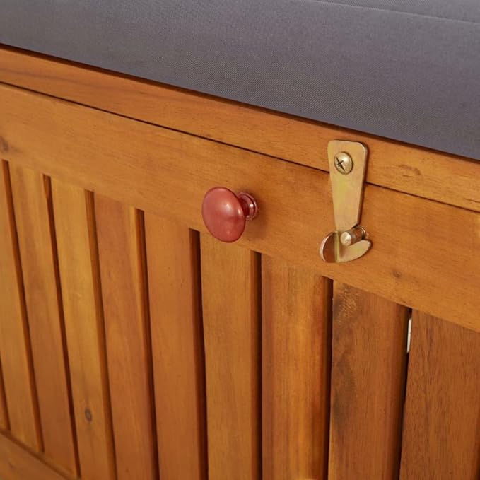 vidaXL Acacia Wood Outdoor Storage Bench Deck Box with Cushion - Solid Wood Patio Furniture, Brown/Dark Gray, 66.9