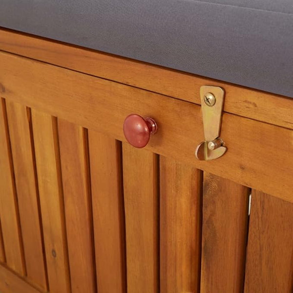 vidaXL Acacia Wood Outdoor Storage Bench Deck Box with Cushion - Solid Wood Patio Furniture, Brown/Dark Gray, 66.9