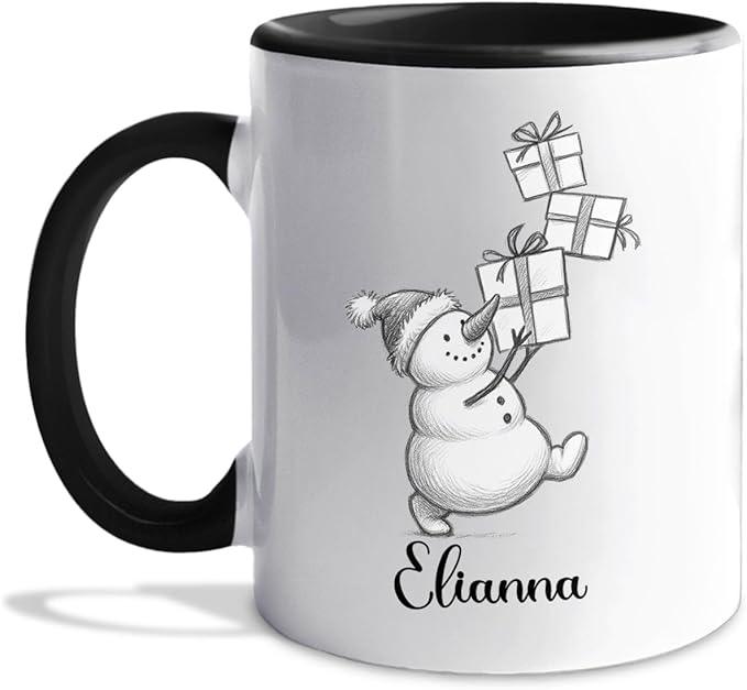 Customized Snowman White Coffee Cups Gift For Daughter Son Kids, Unique Snowman Accent Coffee Mug 11 15 Oz, Personalized Name Snowmen Ceramic Teacup Gift For Boyfriend Girlfriend Birthday Christmas