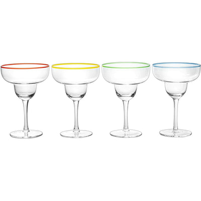 Margarita Cocktail Glasses, Party Colored Rims Cocktail Glasses 12oz Set of 4 by The Wine Savant - Fiesta Party Decoration Glasses, Mexican Glasses, Fun Box Adios Bitchachos, Thick Stem, Heavy Duty