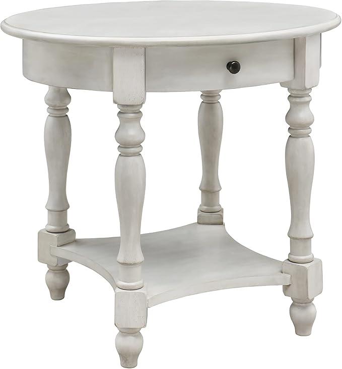 MODERION Oval End Table with Drawer, Solid Wood Sofa Side Storage Shelf, Traditional Living Room Corner Table, Nightstand, Easy Assembly 28INCH x 22INCH 24INCH Antique Walnut CJZ2233RW White