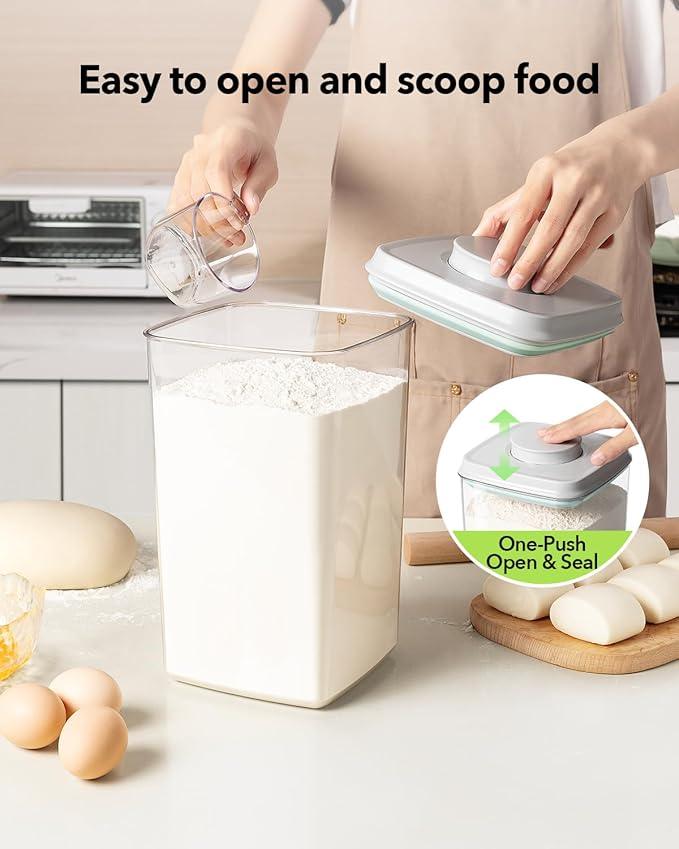 Ankou Airtight Pop Food Storage Container with Lid & 130ml Scoop, 4L/4.2qt BPA-Free Cereal, Rice, Flour, Pasta & Snack Container, Stackable & Durable,Kitchen Pantry Organizer