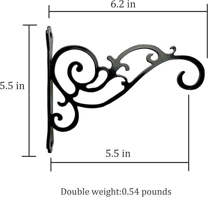 N+A Sunshine Iron Metal Hanging Planter Bracket, 2 Pack Wall Hooks for Hanging Birds Feeders, Latern, Wind Chimes, Coat, Decorative Indoor Outdoor (Black)