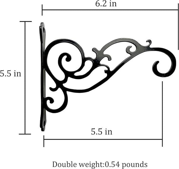 N+A Sunshine Iron Metal Hanging Planter Bracket, 2 Pack Wall Hooks for Hanging Birds Feeders, Latern, Wind Chimes, Coat, Decorative Indoor Outdoor (Black)