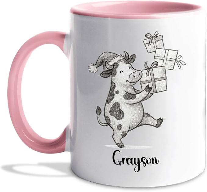Cow Ceramic Cup 11 15Oz, Personalized Cow Coffee Mug Gift For Christmas, Unique Animal White Accent Coffee Cup, Custom Cows Lover Coffee Mug With Name, Unique Cows Teacup Gift For Kid Child Birthday