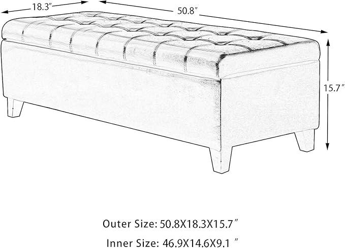 Joveco Storage Ottoman Bench, 51 Inch Leather Tufted Bench for End of Bed, Bedroom, Living Room, Dark Brown