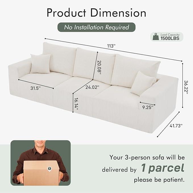 Boneless Cloud Couch Sofa for Living Room, 112