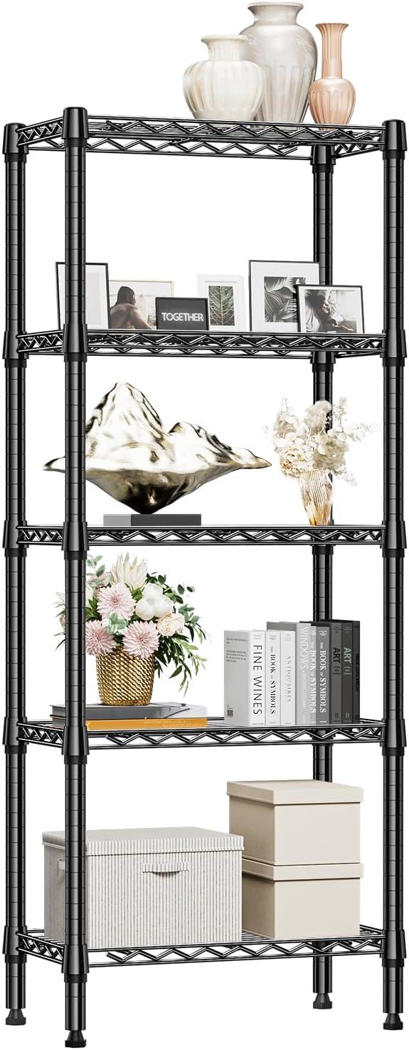 1250 lbs 5 Tier Shelf Metal Storage Shelves Wire Rack Closet Organizers for Garage Kitchen Bathroom Laundry Black 11.8