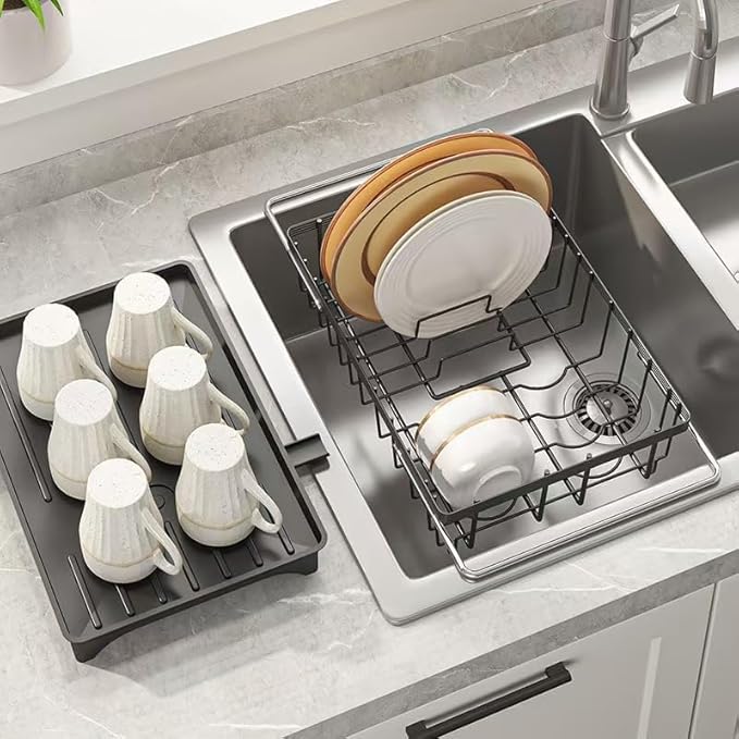LEMIKKLE Roll Up Dish Drying Rack, Over The Sink Dish Drainer Rack, Foldable Sink Drying Rack, Anti-Slip Silicone Wrapped Dish Drainer for Kitchen Counter