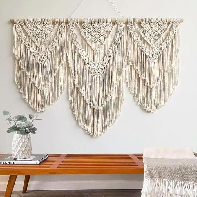large macrame wall hanging - Boho Tapestry Macrame Wall Decor Art- Chic Bohemian Handmade Woven Tapestry Home Decoration for Bedroom Living Room Apartment Wedding Party - 43