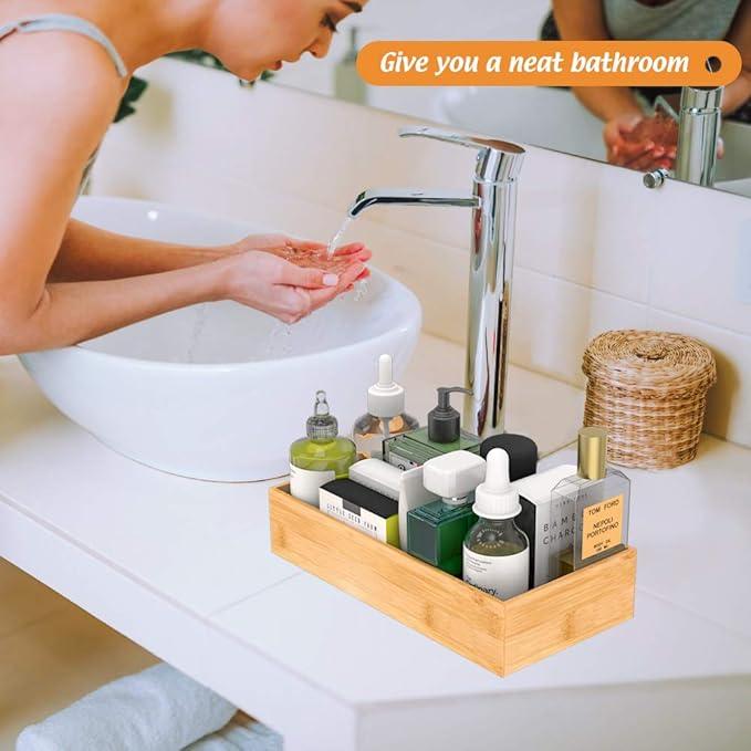 Bamboo Kitchen Drawer Organizer, Wooden Storage Box for Utensil Organizer Silverware Tray Cutlery Holder Flatware Containers - Multi-Use Deep Drawer Dividers Organizer for Bathroom, Jewelry, 12