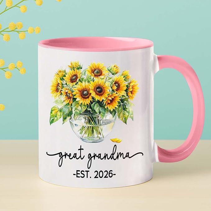 Customized Nickname & Year White Ceramic Mug Gift For First Time Great Grandma, Promoted To Great Grandma Accent Coffee Cup 11Oz 15Oz, Personalized Baby Announcement Coffee Mug For Nanny Granny Mimi