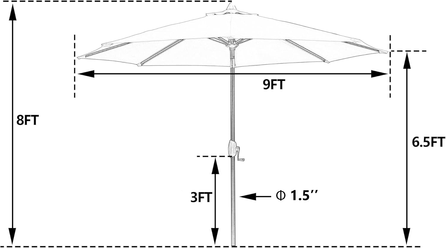 PATIO TREE Patio Umbrella Manual Tilt With Natural Wood Grain Frame (Sunbrella® Heather Beige)