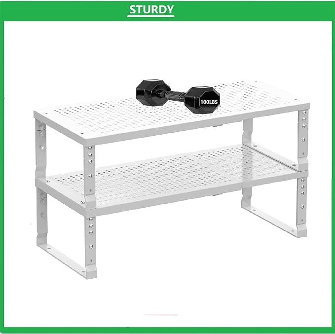 Metal Stackable Expandable Storage Shelf - Multi-Functional Home Storage Shelf, Suitable for Kitchen, Cabinet，Bathroom, Office, Garage, etc.（3PACKS/White/Large