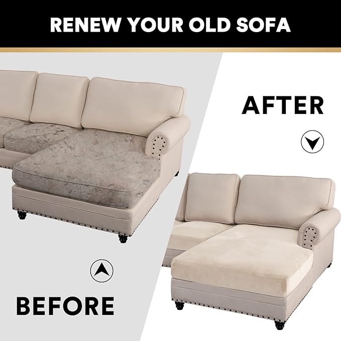 PrinceDeco Sectional Couch Covers 3 Pieces Velvet Sofa Covers L Shape Soft Couch Covers for Sectional Sofa Corner Sofa Cover Couch Cover for Dogs Washable (2 Seater + 1 Chaise,Ivory)