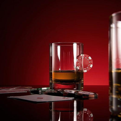 Poker Chip Whiskey & Wine Glasses | SINGLE | Up The Ante Stuck In The Glass Poker Chip Cocktail Glassware, Gambler Gift, Artisanal Crystal Glassware - Gift Idea for Him, Summer, Housewarming (20 OZ)
