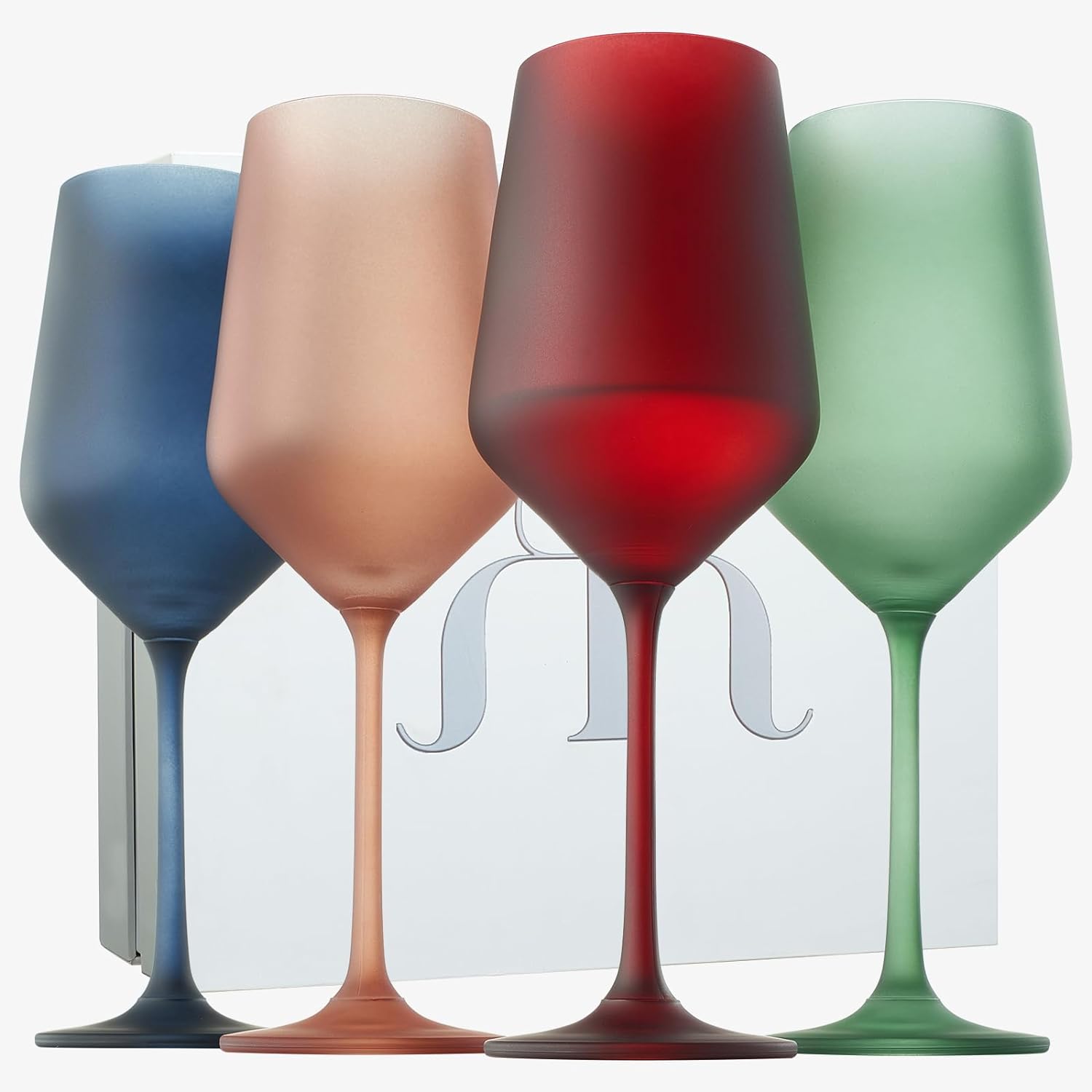 Frosted Colored Crystal Wine Glass | Set of 4 | Italian Style Tall Drinkware